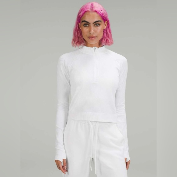 lululemon athletica Tops - Lululemon Rest Less Cropped Half Zip ribbed shirt